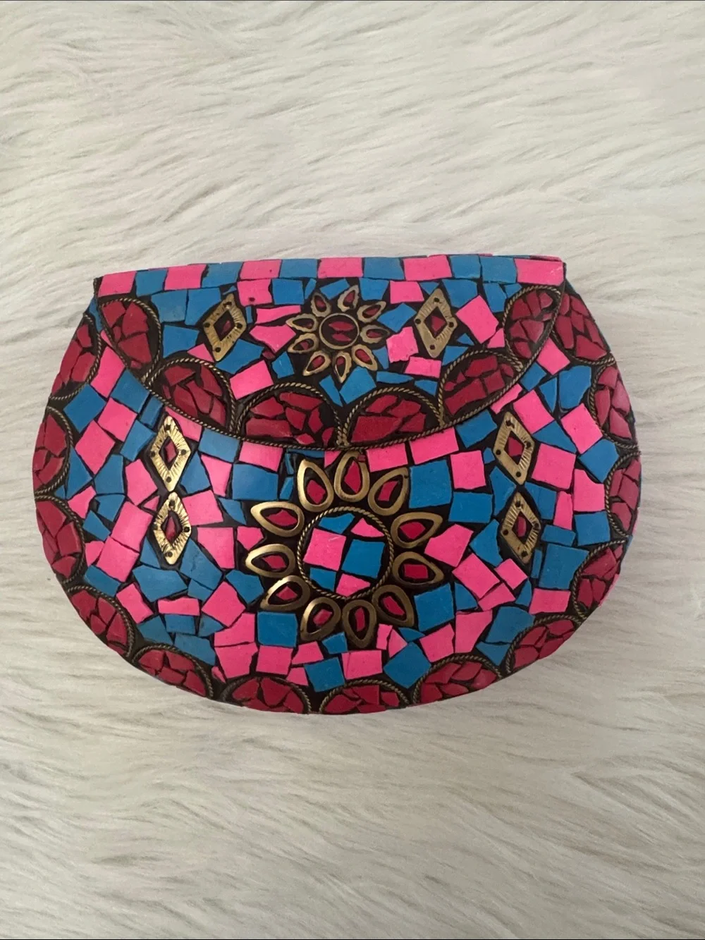 RAMLA Handcrafted Pink & Blue Mosaic Clutch Crossbody Bag